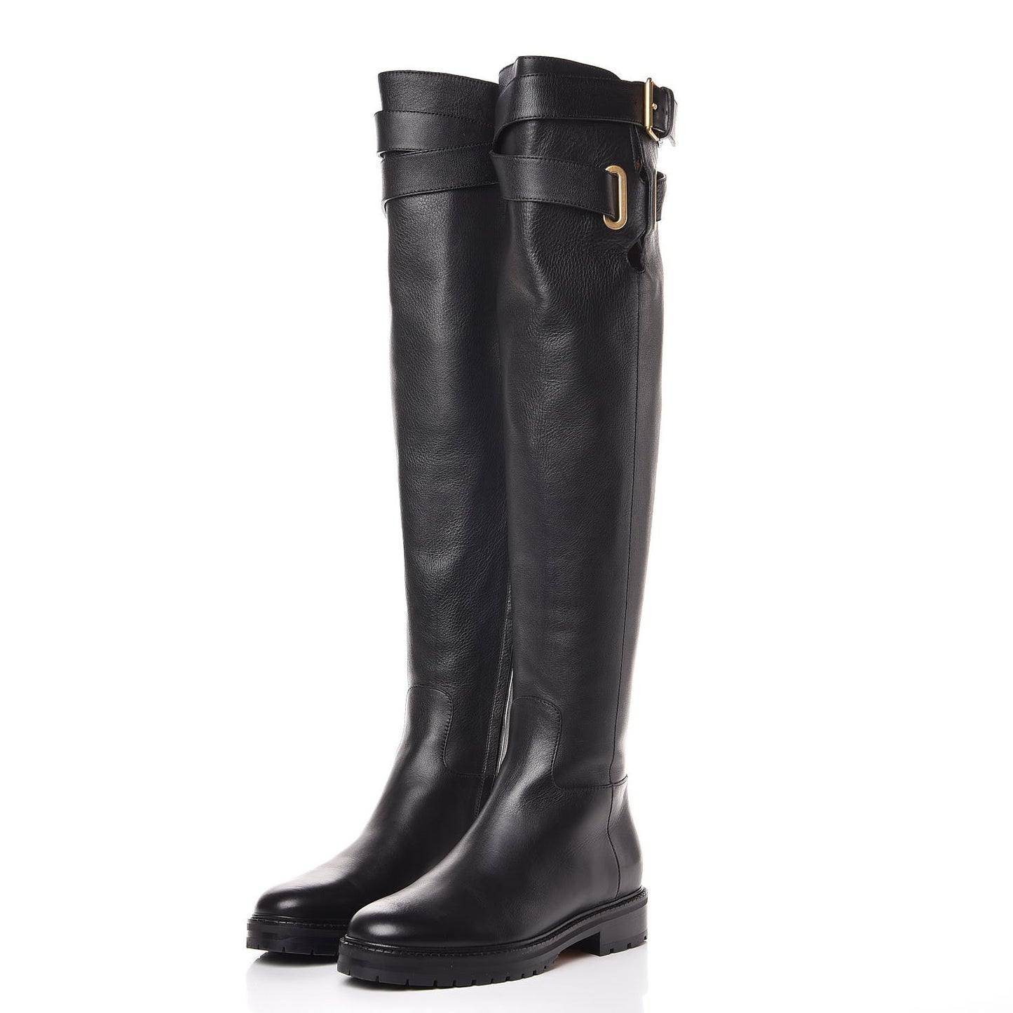 Calfskin Knee High Buckle Boots Black 36.5 Black