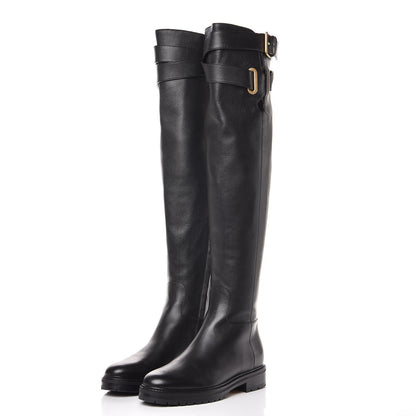 Valentino Garavani Calfskin Knee High Buckle Boots Black 36.5 Black 3 of 8