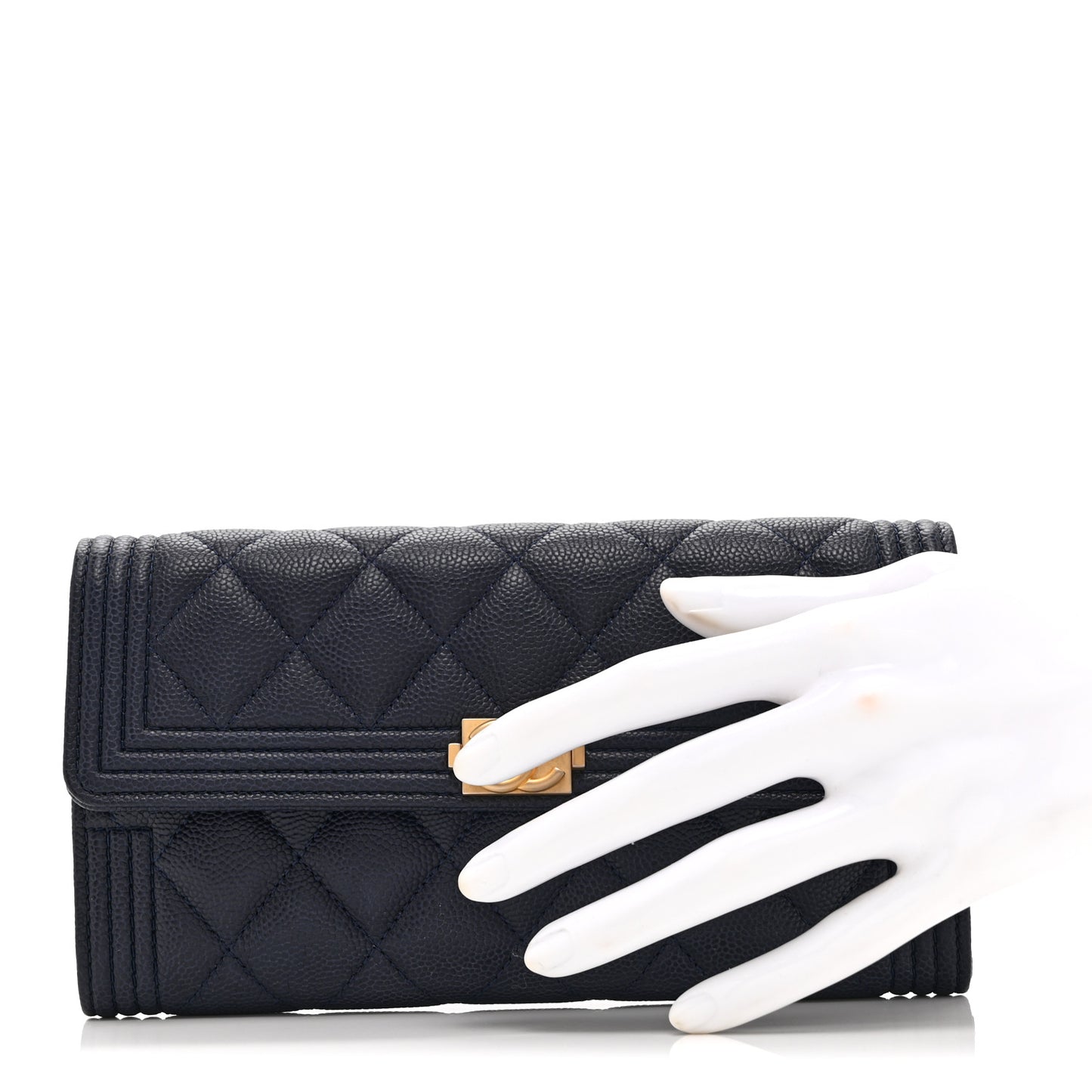 Caviar Quilted Large Boy Gusset Flap Wallet Blue