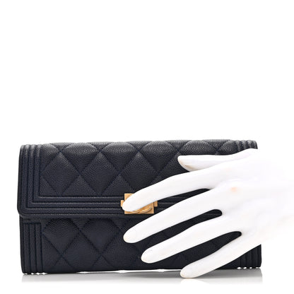Chanel Caviar Quilted Large Boy Gusset Flap Wallet Blue 2 of 11