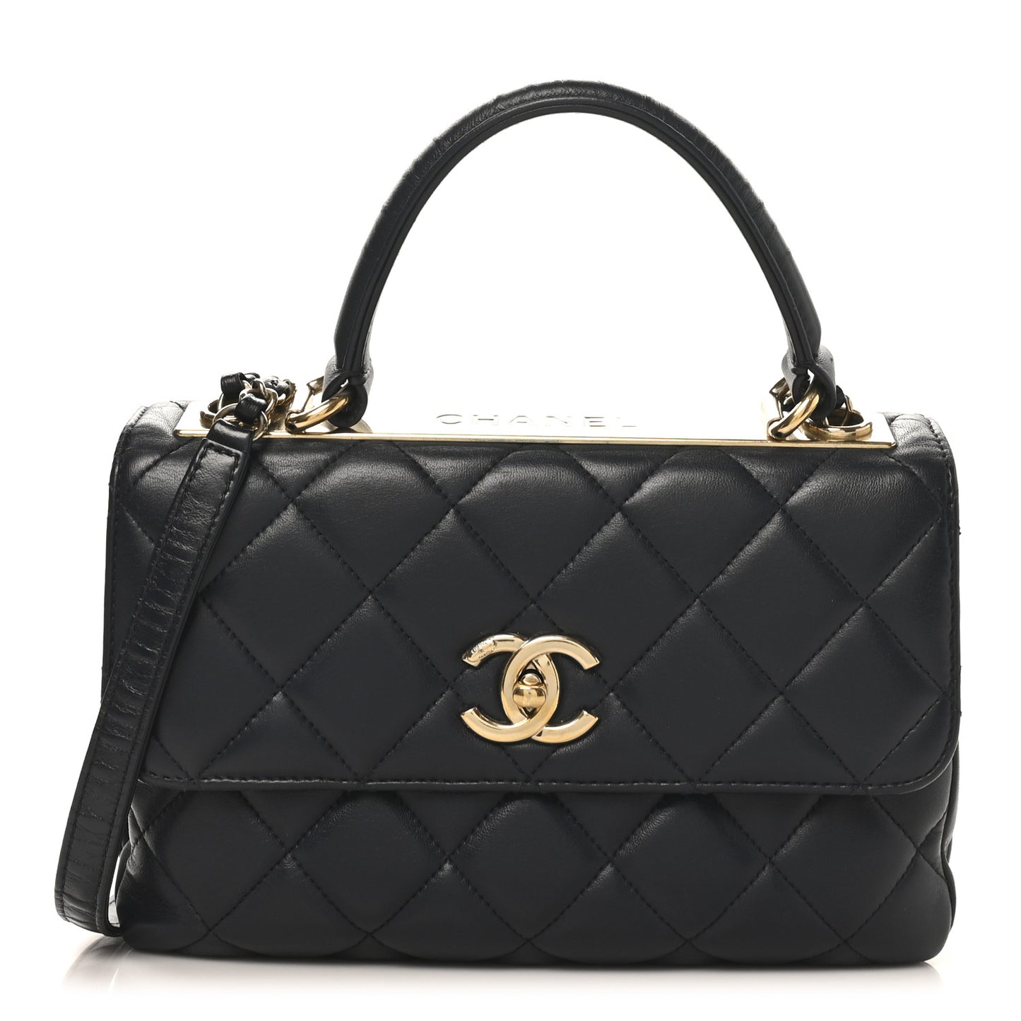Lambskin Quilted Small Trendy CC Dual Handle Flap Bag Navy