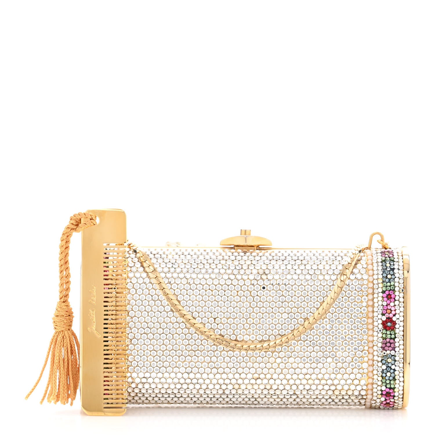 Judith Leiber Swarovski Crystal Pearl Floral Minaudiere Clutch Gold Multicolor 3 of 13