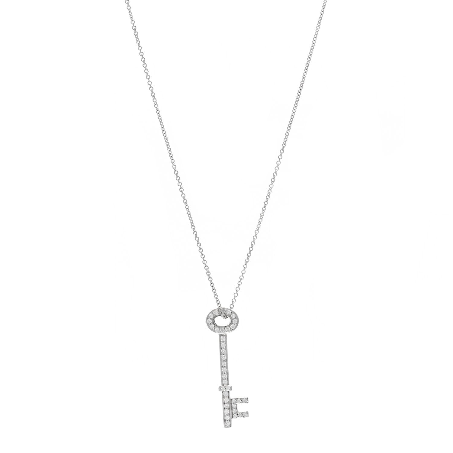 Tiffany Platinum Diamond Oval Key Pendant Necklace 1 of 6