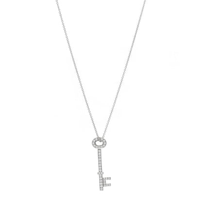 Tiffany Platinum Diamond Oval Key Pendant Necklace 1 of 6