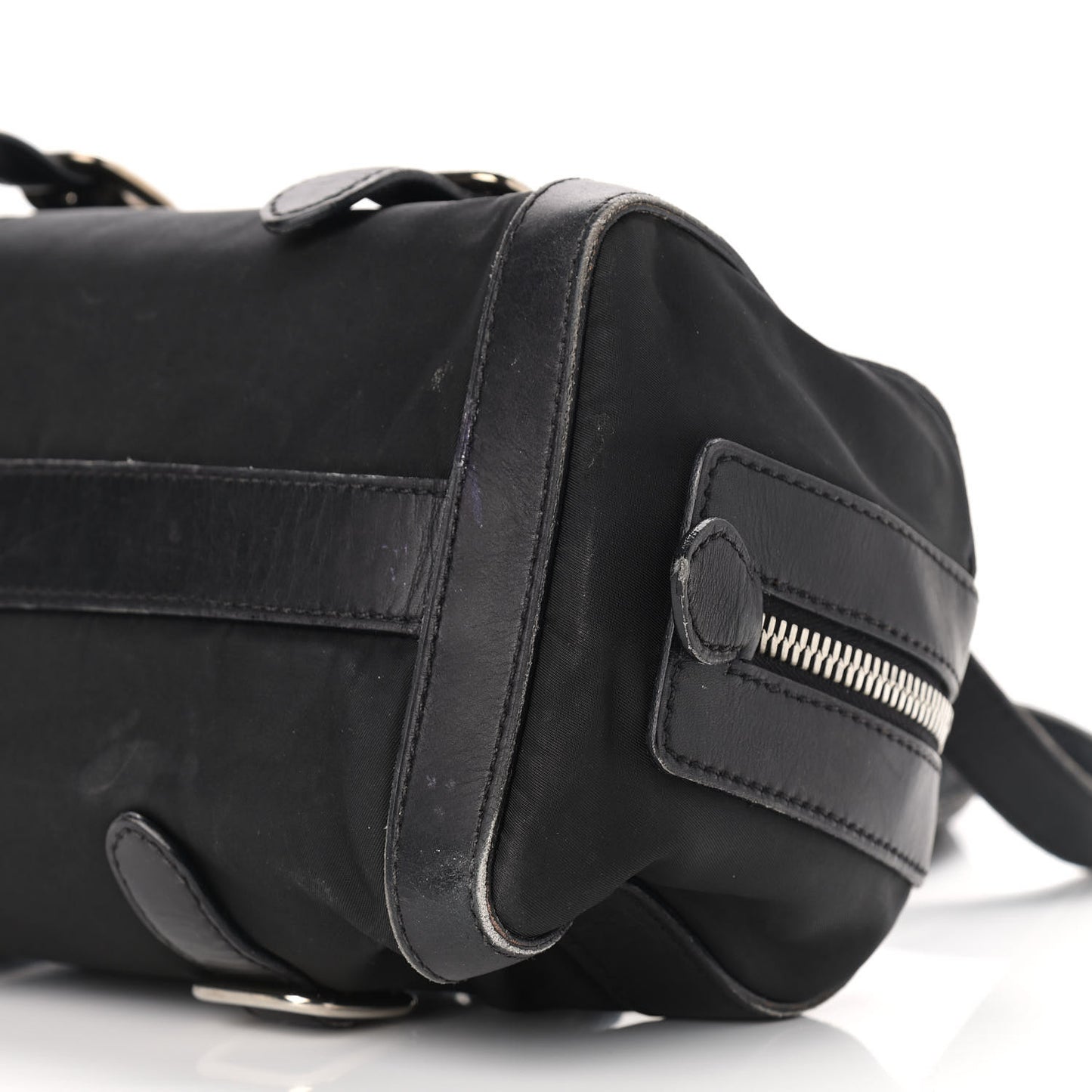 Nylon Calfskin Buckle Shoulder Bag Black