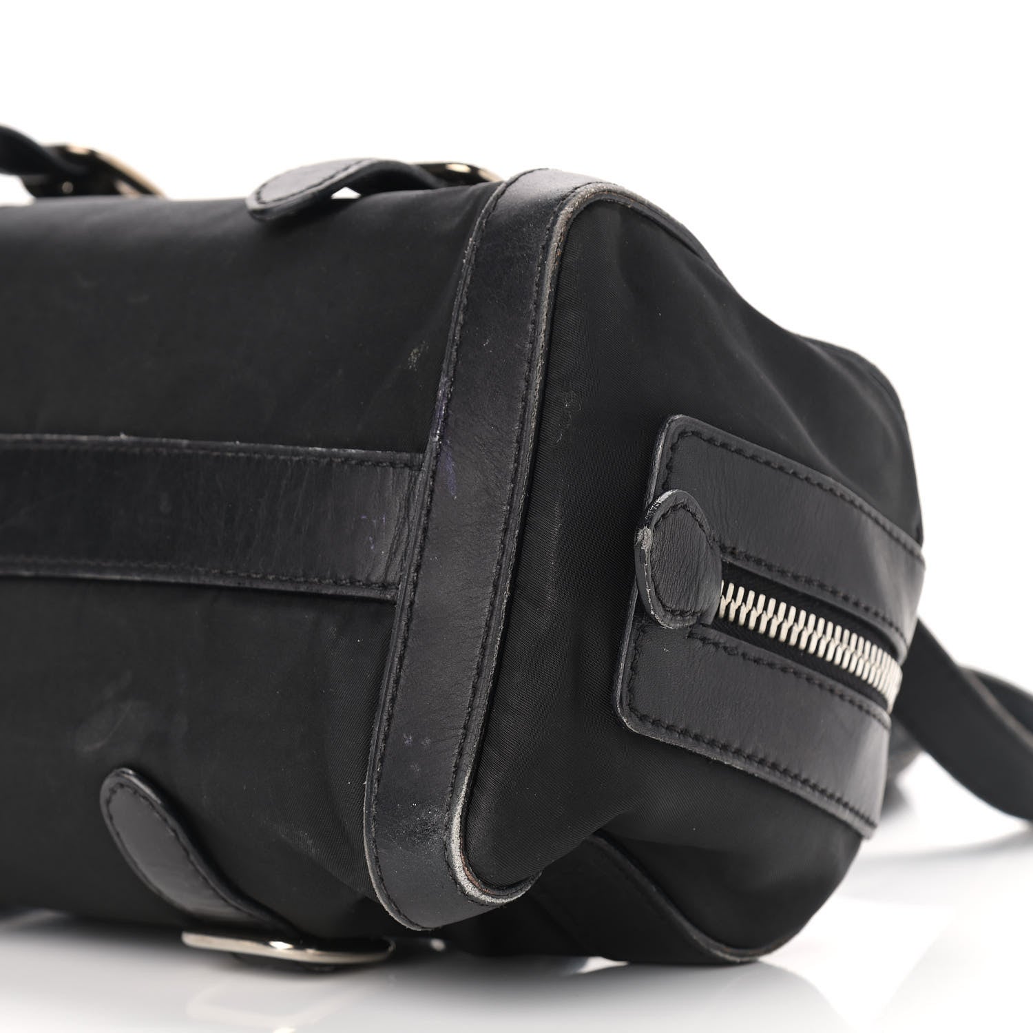 Prada Nylon Calfskin Buckle Shoulder Bag Black 9 of 16
