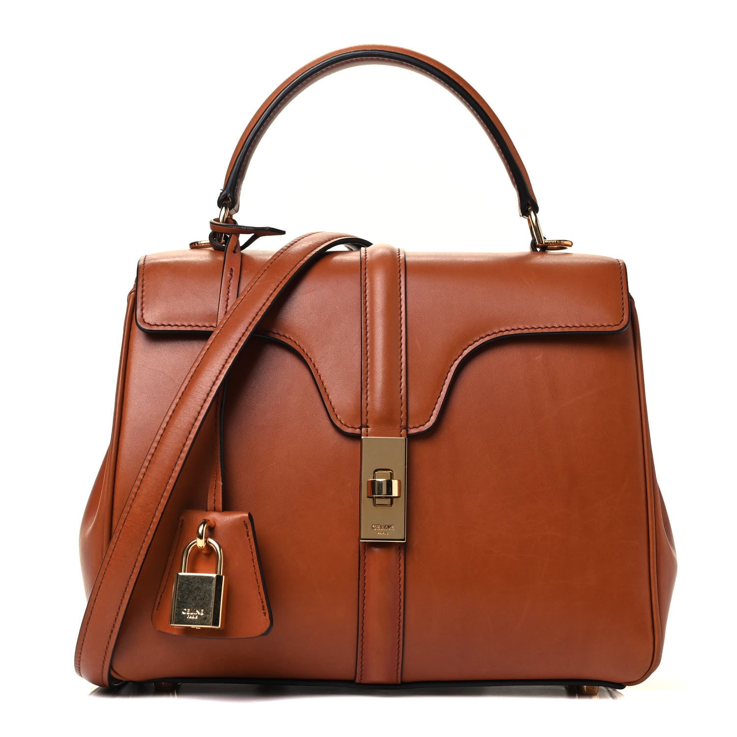 Celine Satinated Calfskin Small 16 Top Handle Bag Tan 1 of 4