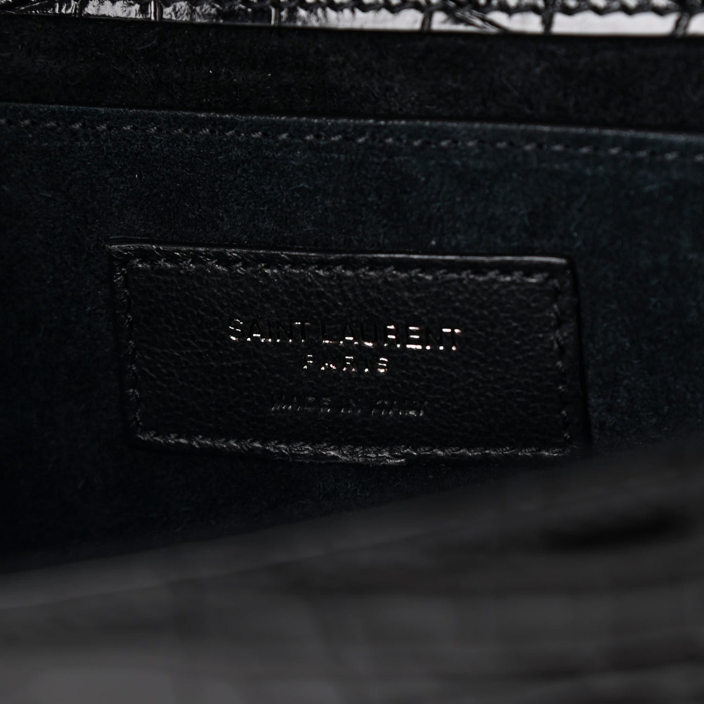 Patent Crocodile Embossed Small Classic Monogram Satchel Black