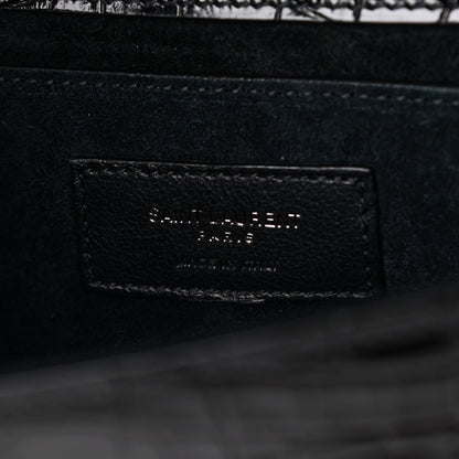 Saint Laurent Patent Crocodile Embossed Small Classic Monogram Satchel Black 6 of 9