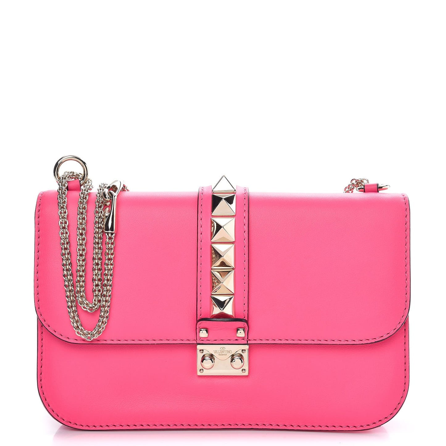 Vitello Medium Glam Lock Rockstud Flap Fuxia Fluo