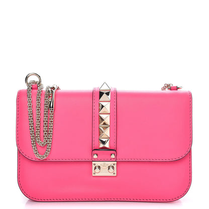Valentino Garavani Vitello Medium Glam Lock Rockstud Flap Fuxia Fluo 1 of 7