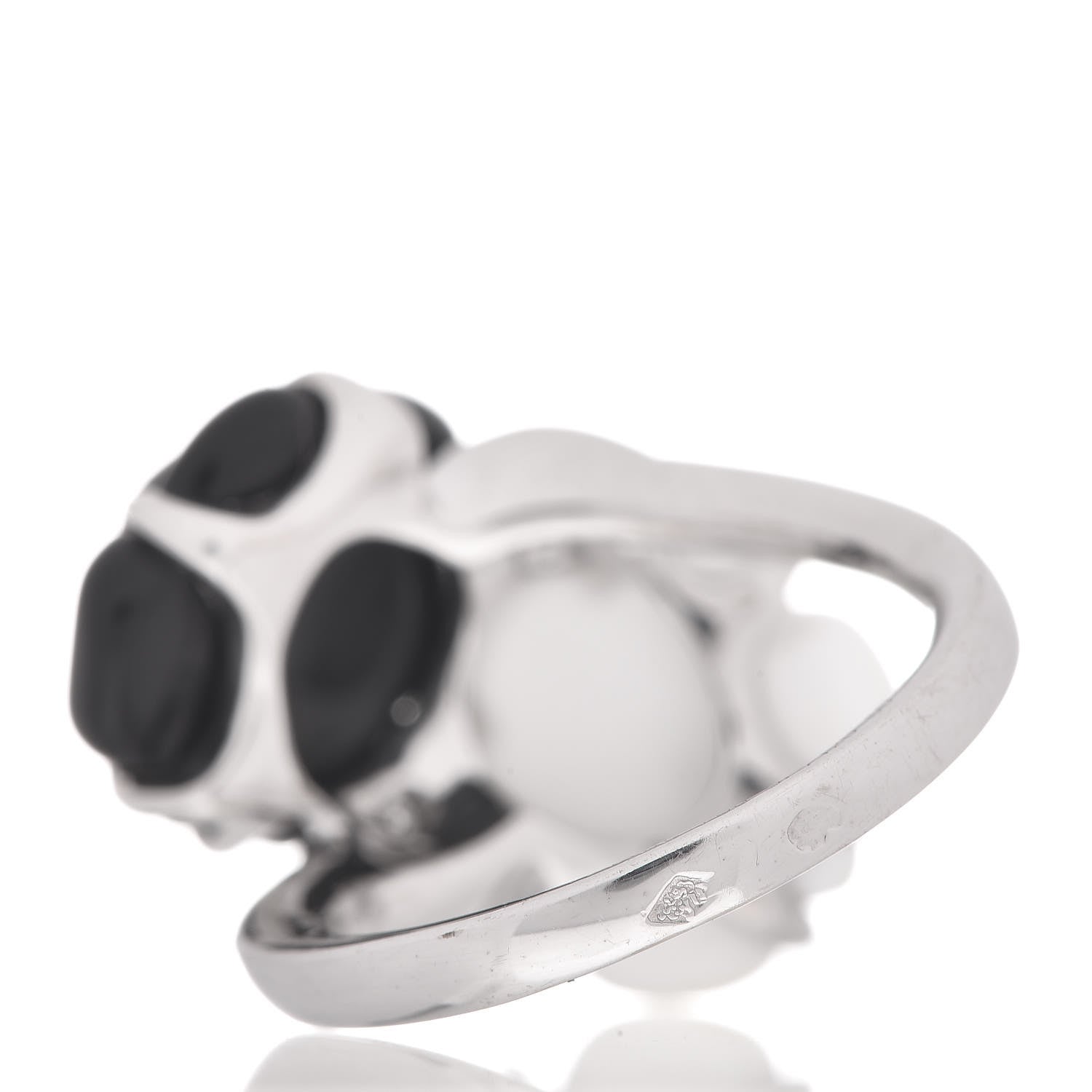 Chanel 18K White Gold Diamond Onyx White Agate Camelia Sculpte Ring 50 5.25 4 of 5