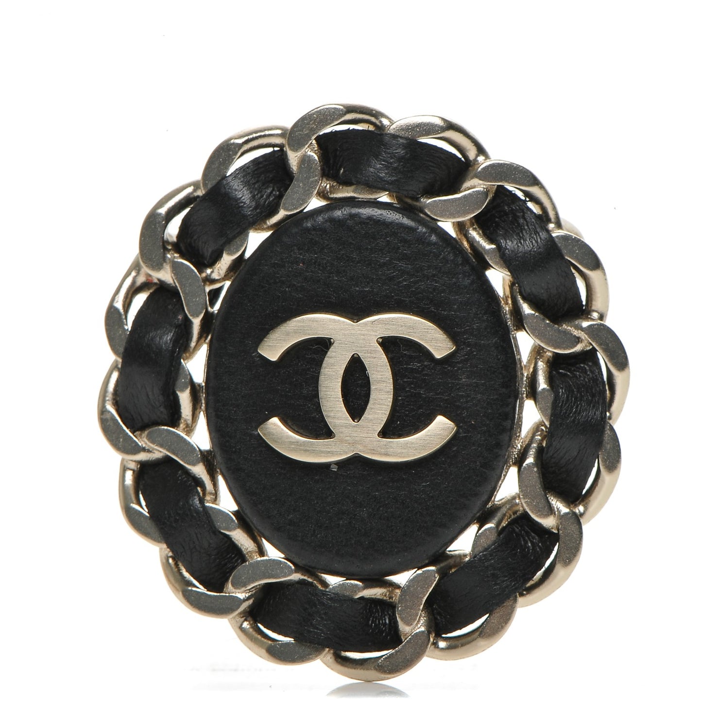 Lambskin Chain CC Brooch Black Gold