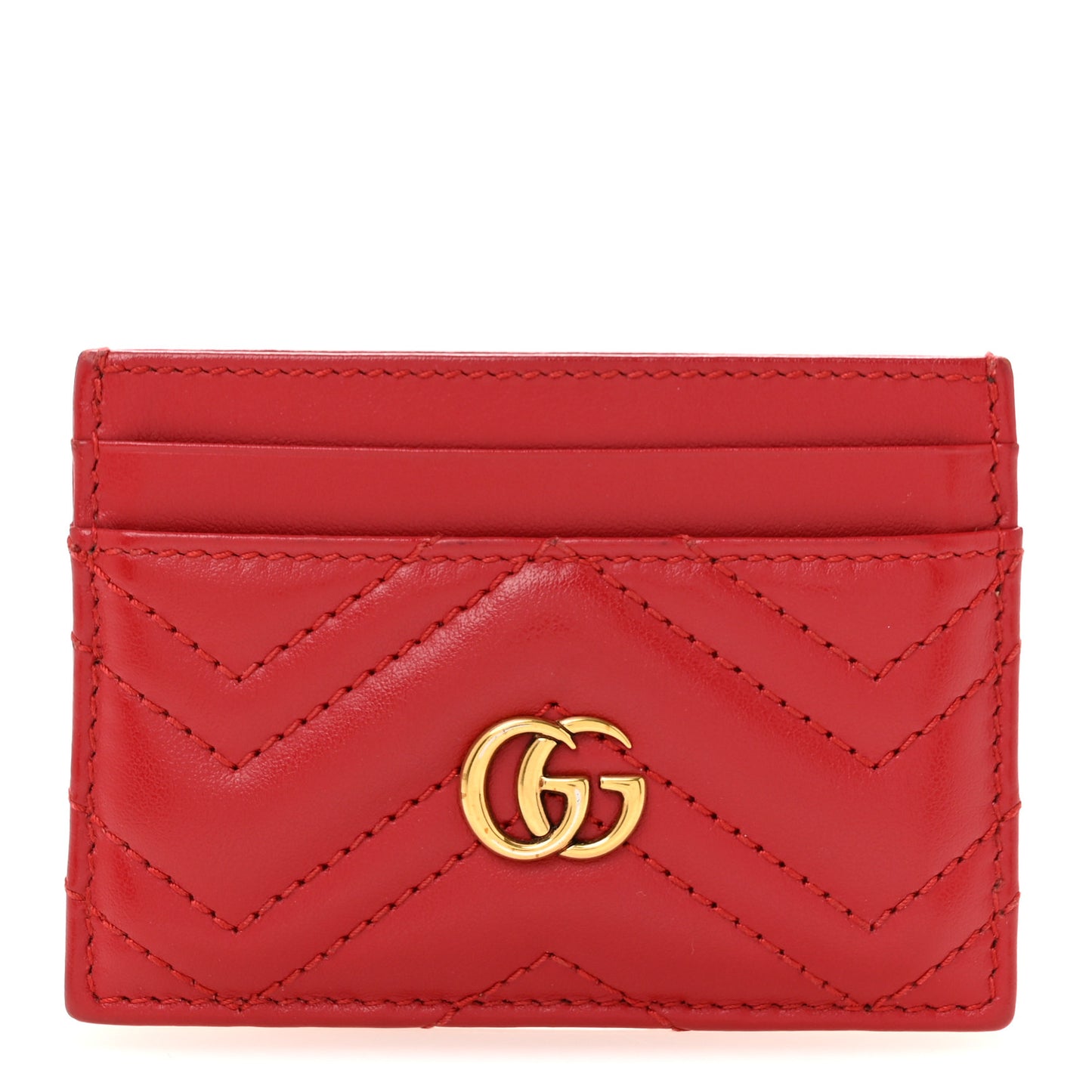 Calfskin Matelasse GG Marmont Card Holder Hibiscus Red