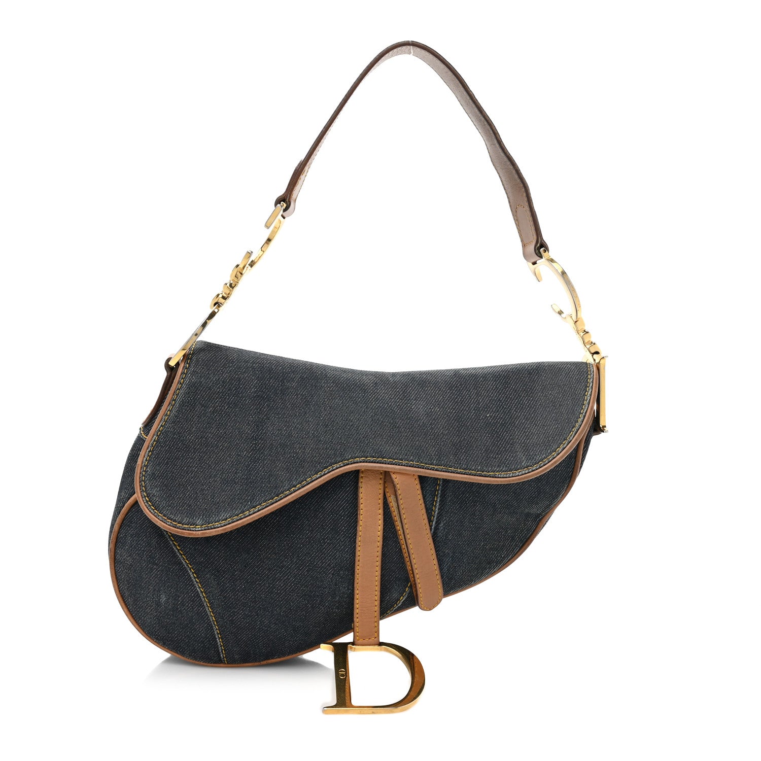 Christian Dior Denim Calfskin Saddle Bag Blue 1 of 16