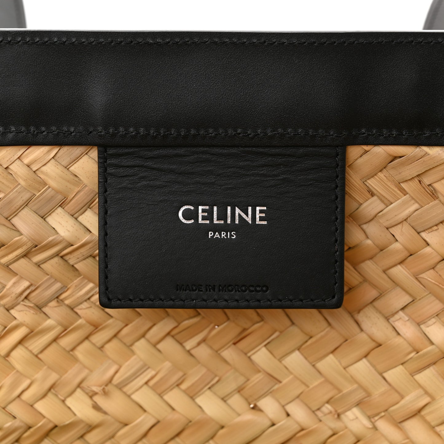 Raffia Calfskin Studs Basket Shoulder Bag Tote Black