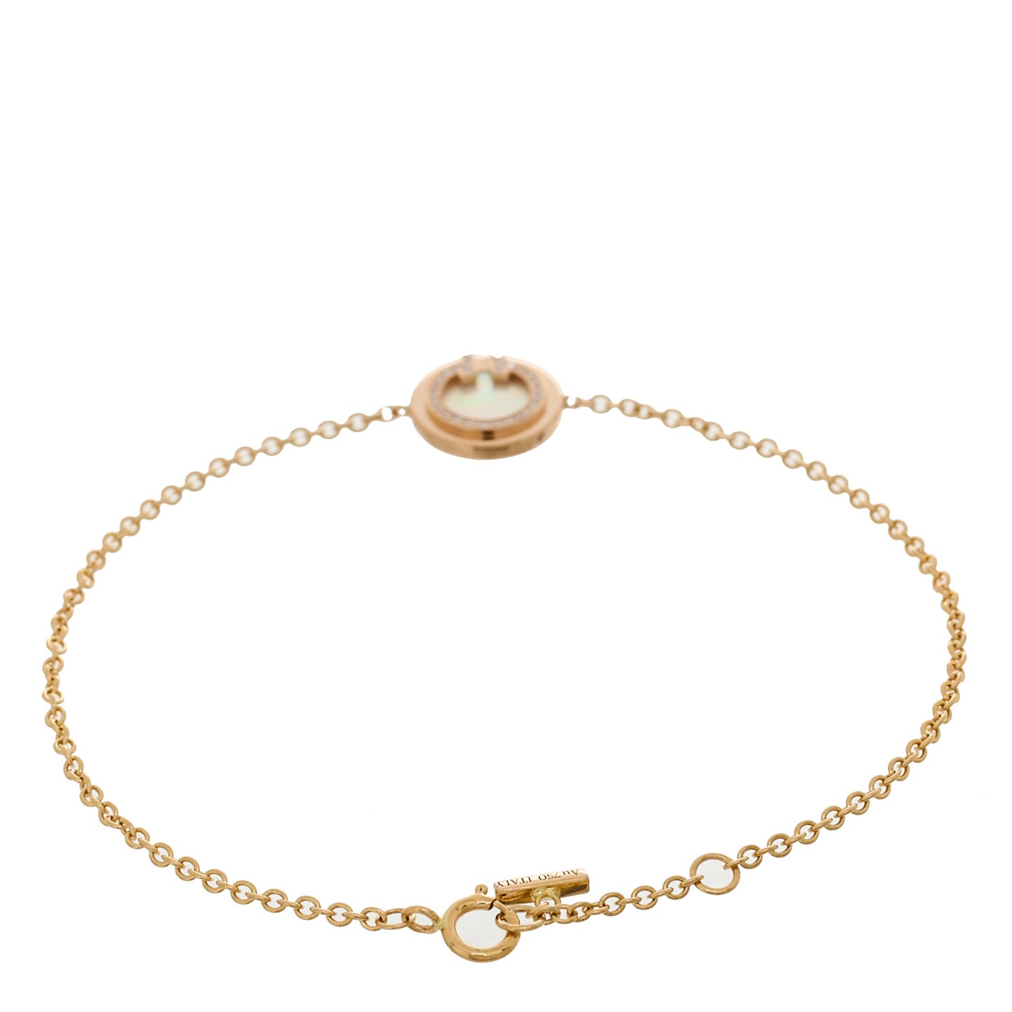 18K Rose Gold Diamond Mother of Pearl T Circle Bracelet