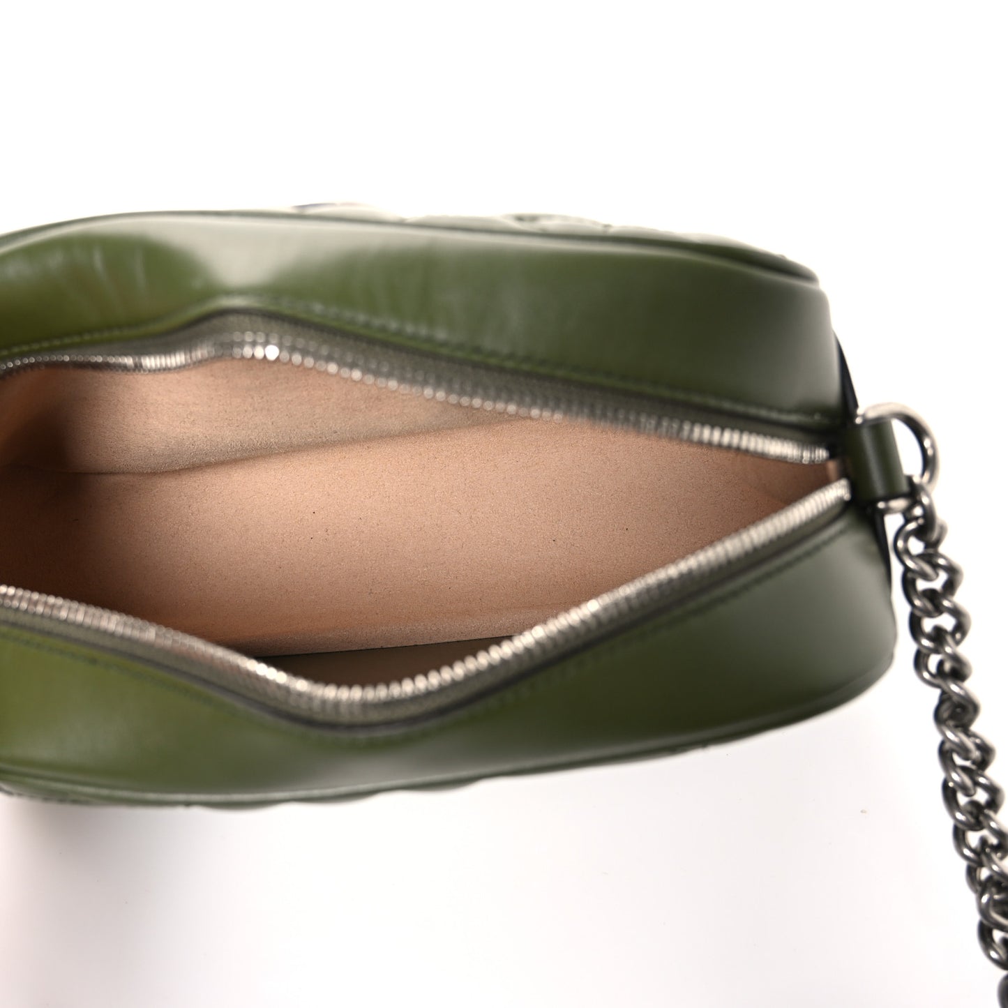 Calfskin Matelasse Aria Small GG Marmont Chain Shoulder Bag Military Wood