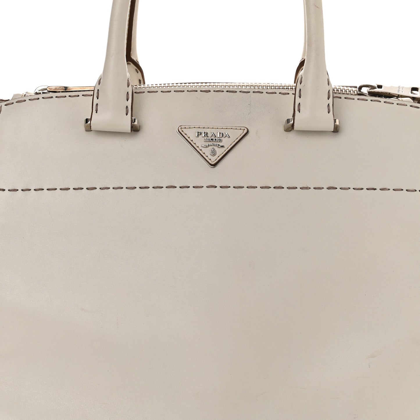 City Calf Small Hand Stitched Galleria Double Zip Tote White