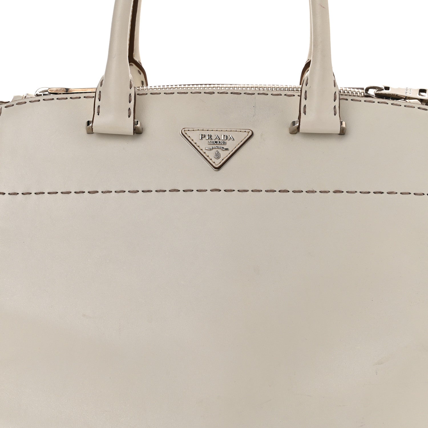 Prada City Calf Small Hand Stitched Galleria Double Zip Tote White 9 of 17