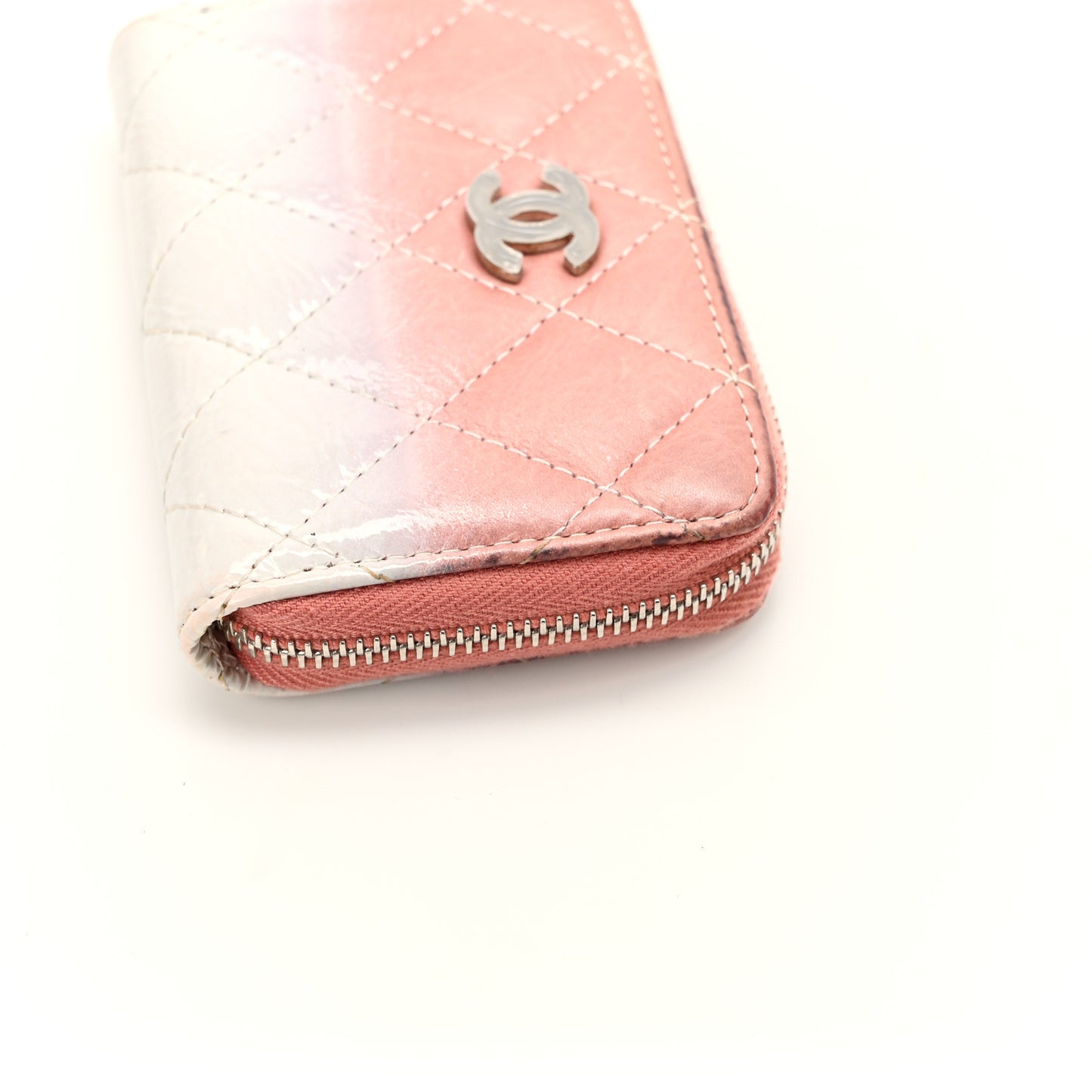 Ombre Patent Calfskin Quilted Small Zip Around Coin Purse Pink White