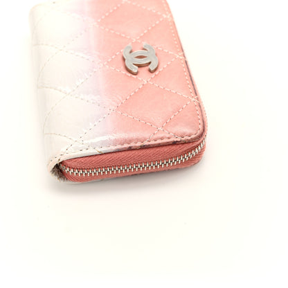 Chanel Ombre Patent Calfskin Quilted Small Zip Around Coin Purse Pink White 10 of 11