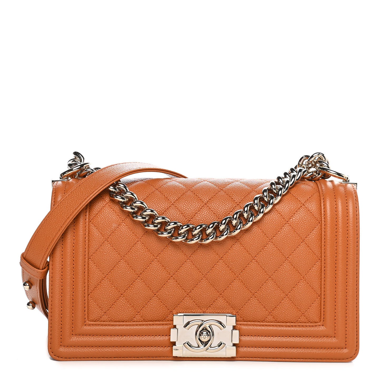 Caviar Quilted Medium Boy Flap Light Brown