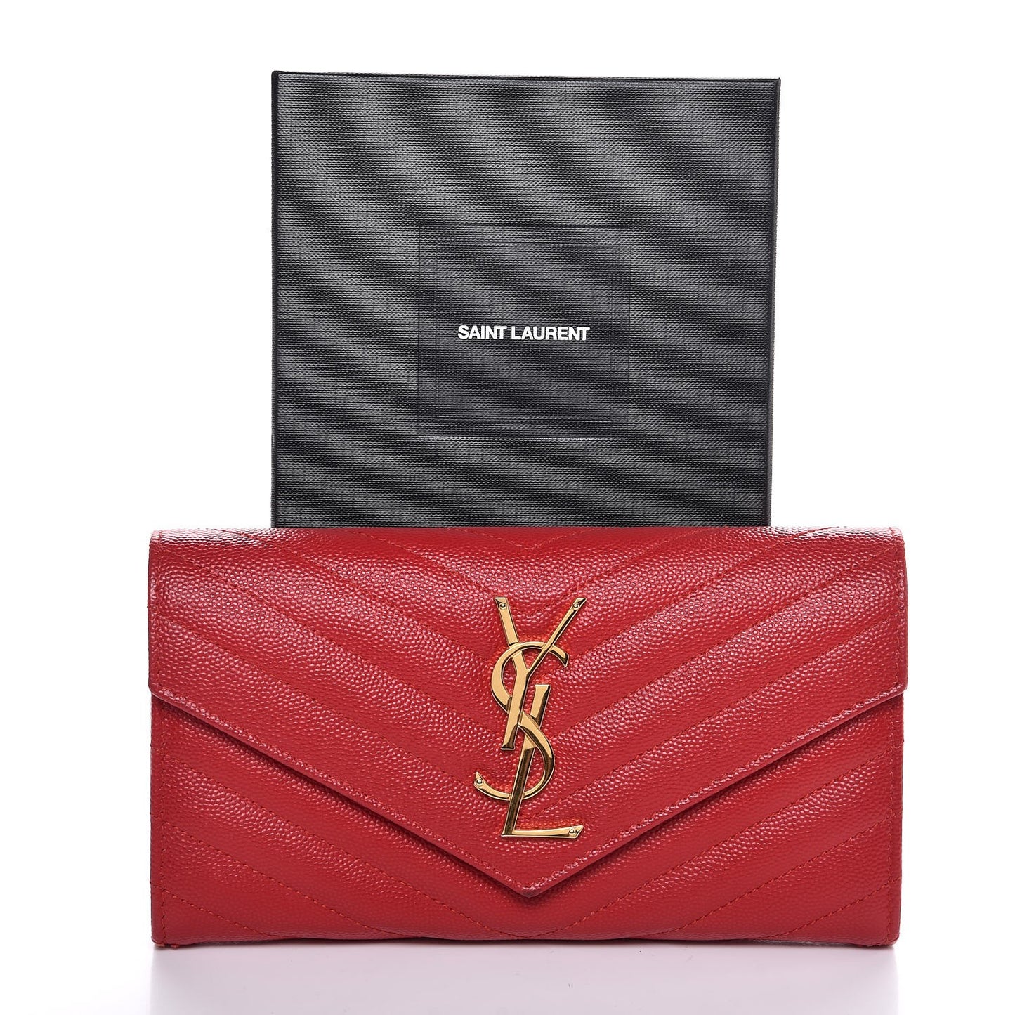 Grain De Poudre Matelasse Chevron Monogram Flap Wallet Red