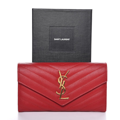 Saint Laurent Grain De Poudre Matelasse Chevron Monogram Flap Wallet Red 8 of 8