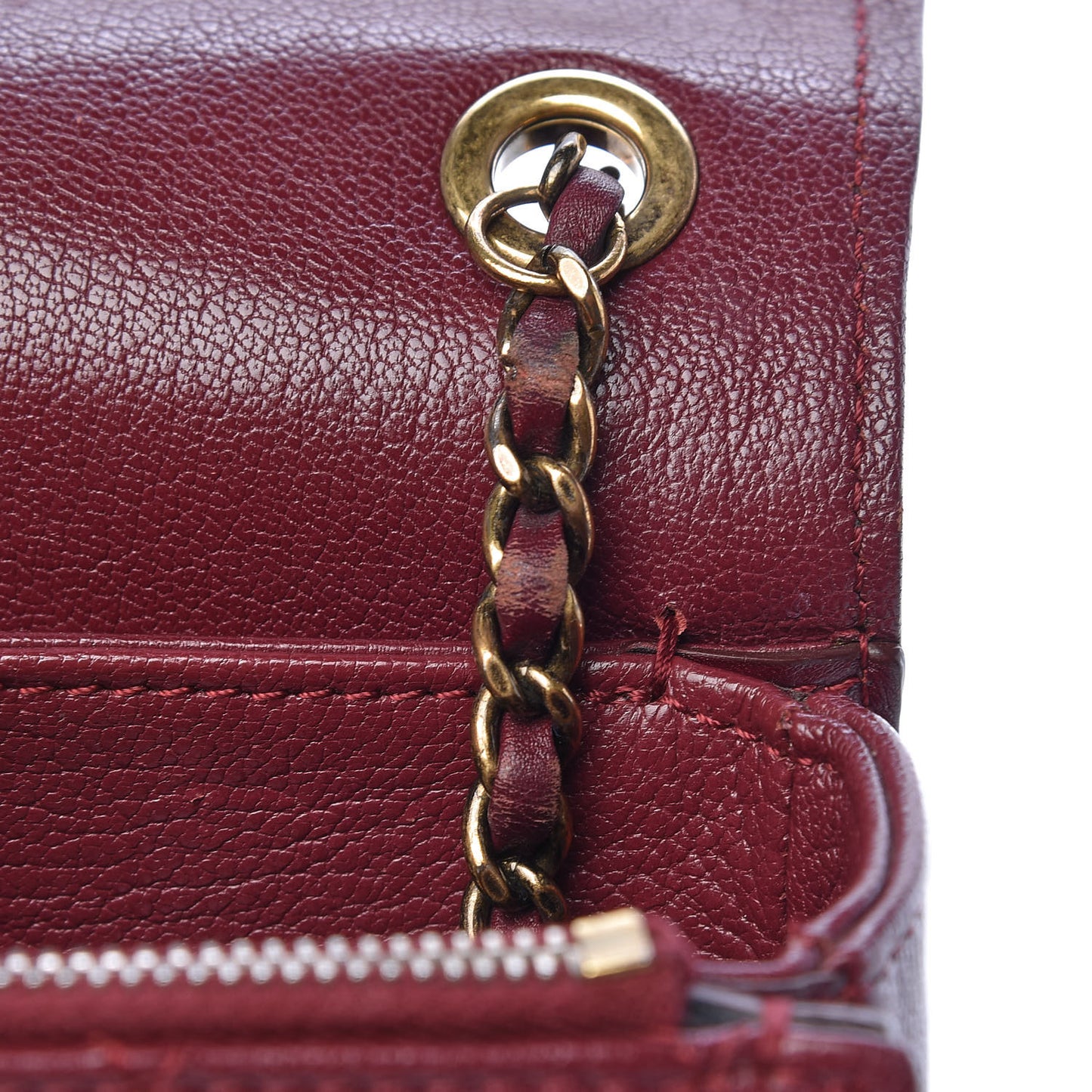 Shiny Calfskin Goatskin Quilted Small Coco Curve Messenger Flap Burgundy
