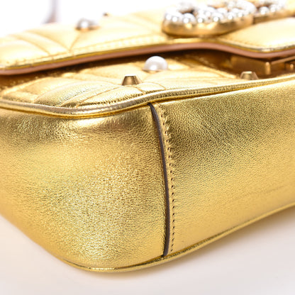 Gucci Metallic Calfskin Matelasse Studded Mini Pearly GG Marmont Shoulder Bag Gold 9 of 11