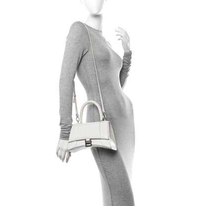 Balenciaga Calfskin Crocodile Embossed Small Hourglass Top Handle Bag White 2 of 28
