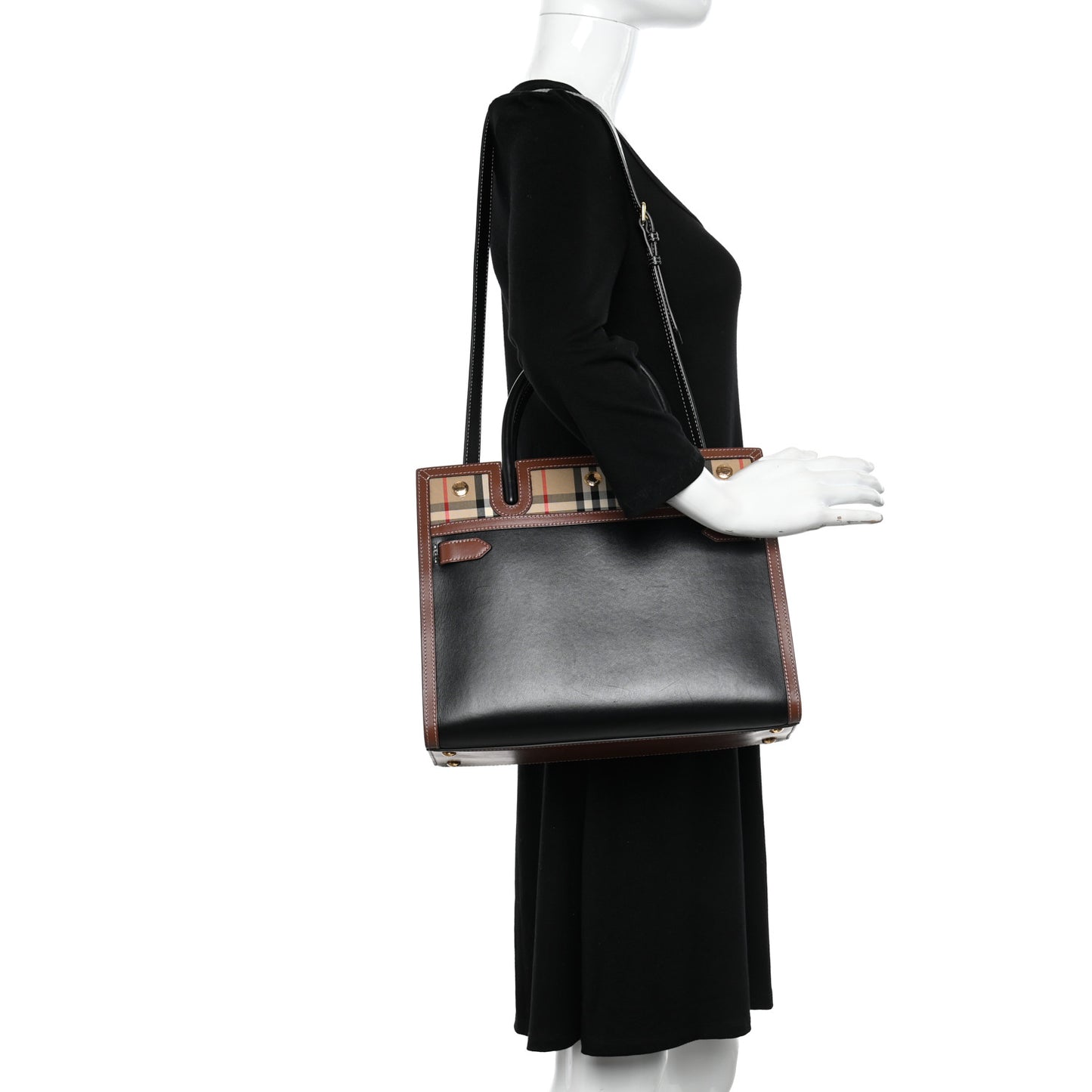 Calfskin Vintage Check Small Two Handle Title Bag Black