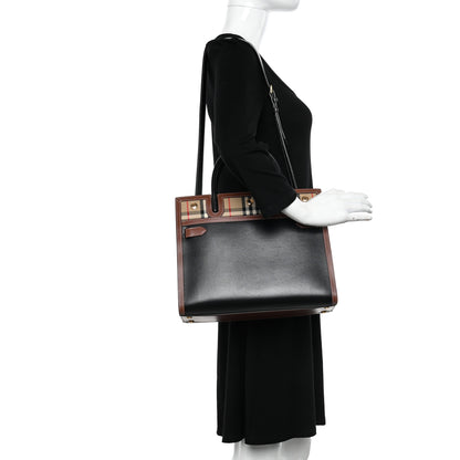 Burberry Calfskin Vintage Check Small Two Handle Title Bag Black 2 of 10