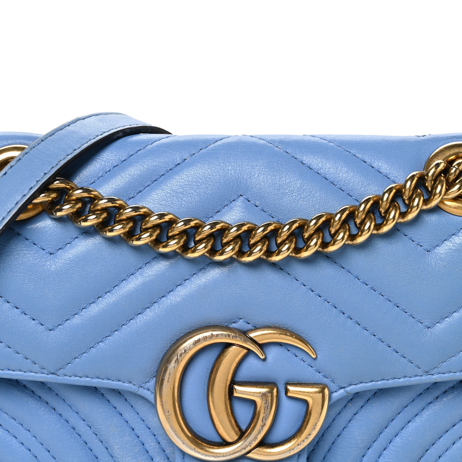 Gucci Calfskin Matelasse Mini GG Marmont Shoulder Bag Clear Sky