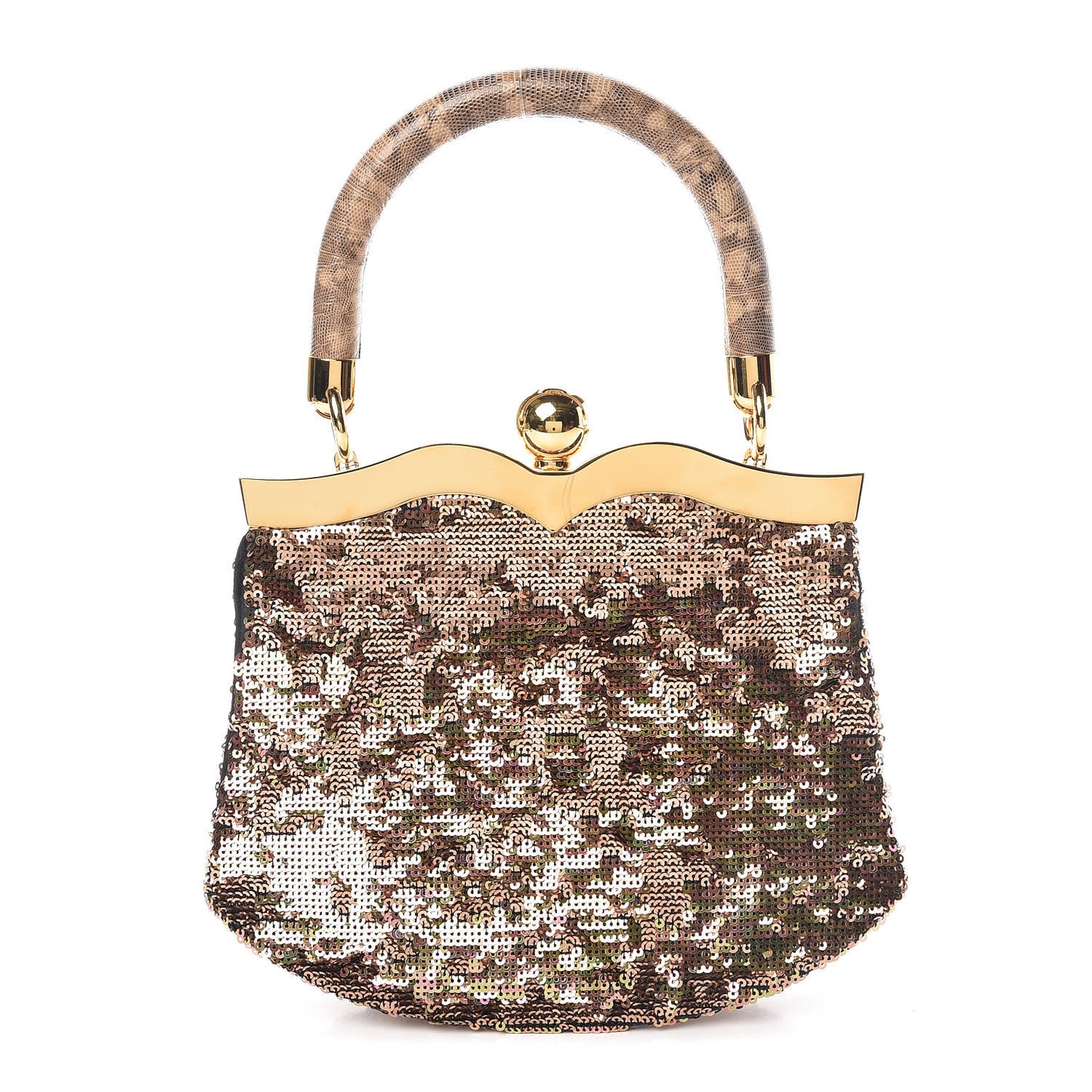 Paillettes Sequin Lizard Top Handle Frame Bag Cammeo