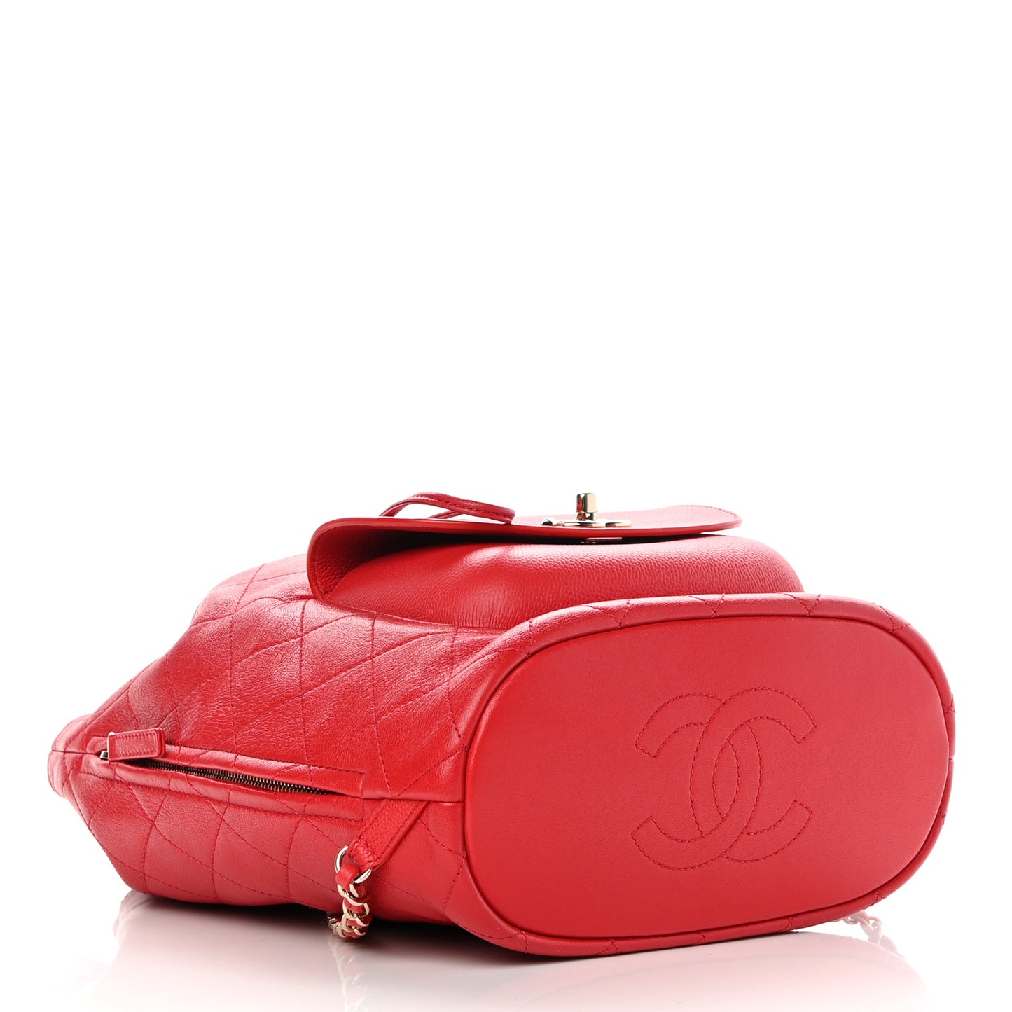 Sheepskin Caviar Quilted Daily Round Backpack Red