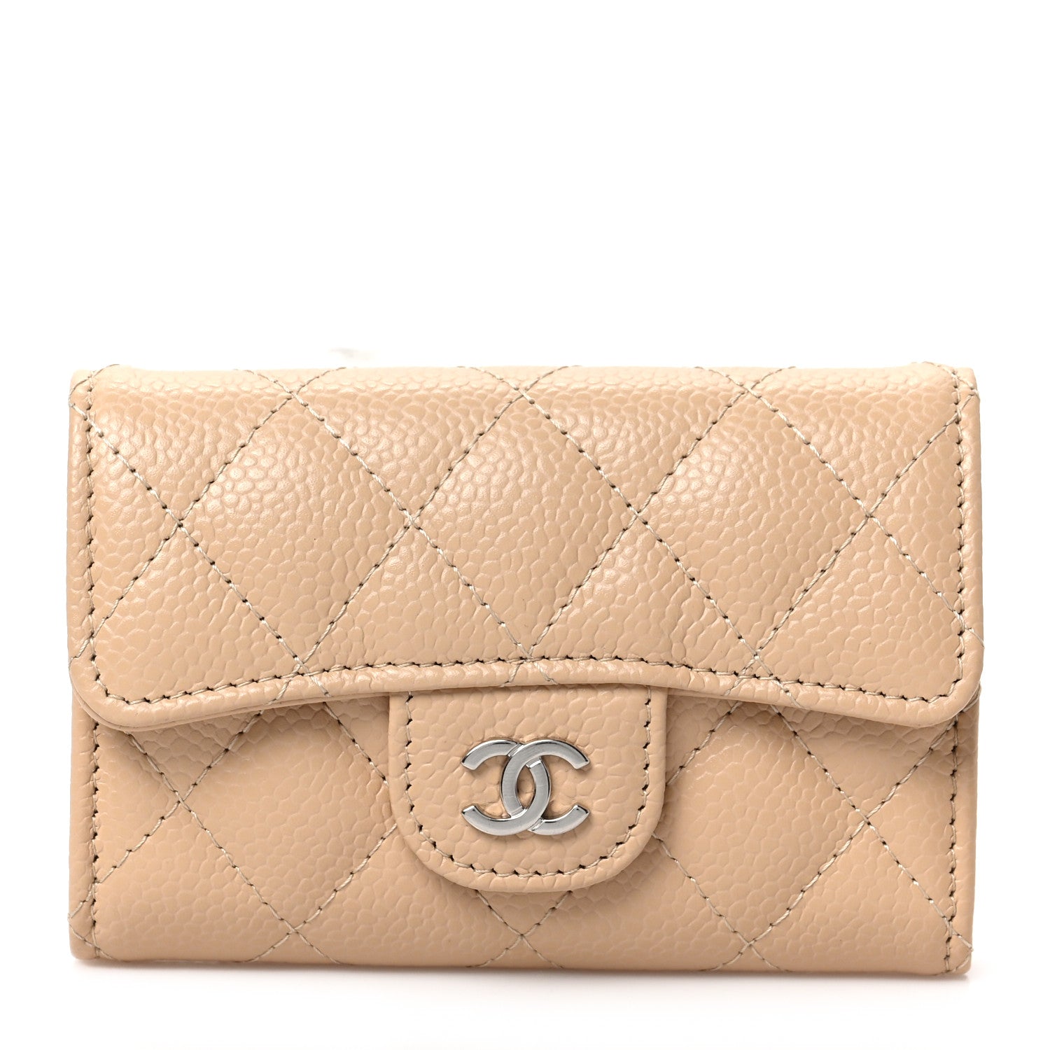 Chanel Caviar Quilted Flap Card Holder Wallet Beige 1 of 8