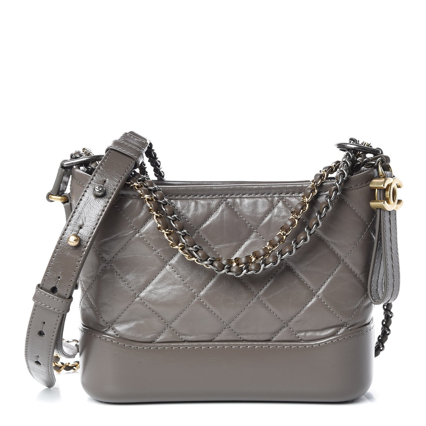 Aged Calfskin Quilted Small Gabrielle Hobo Grey