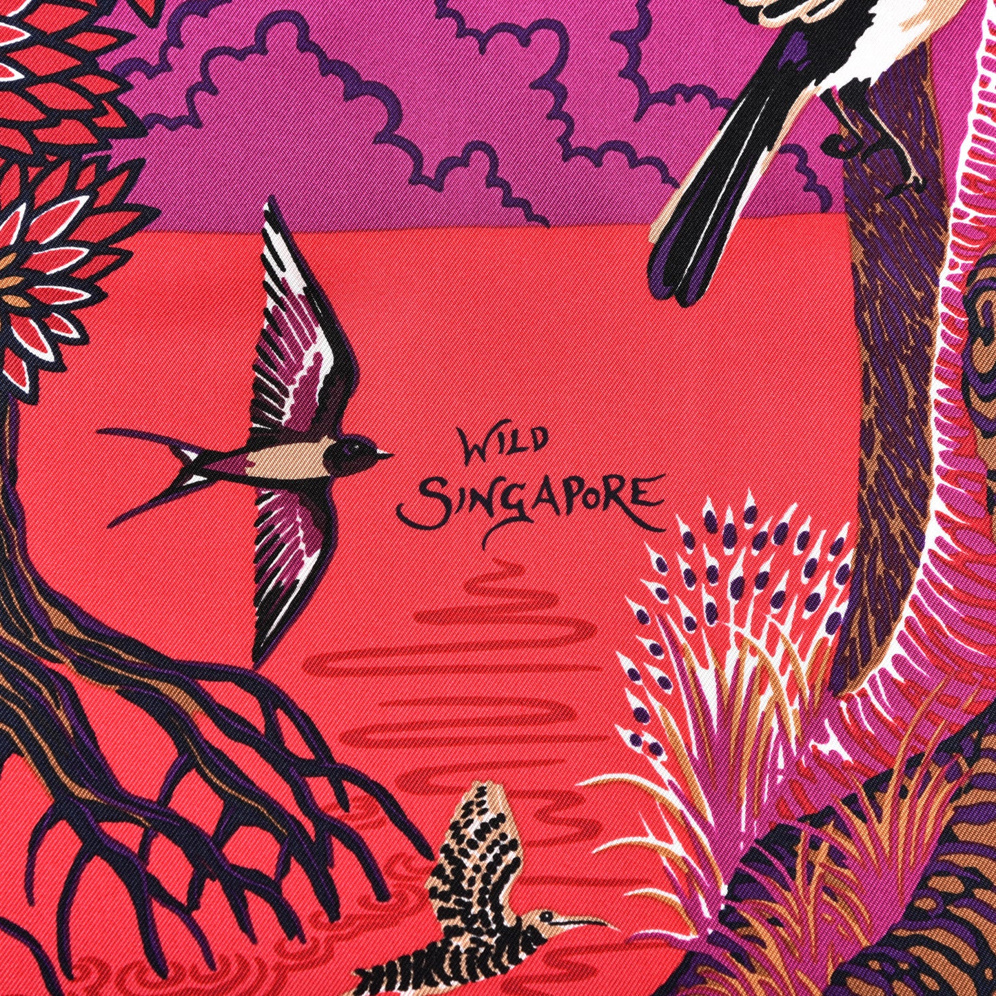 Silk Wild Singapore Scarf 90 Rouge Violet Beige
