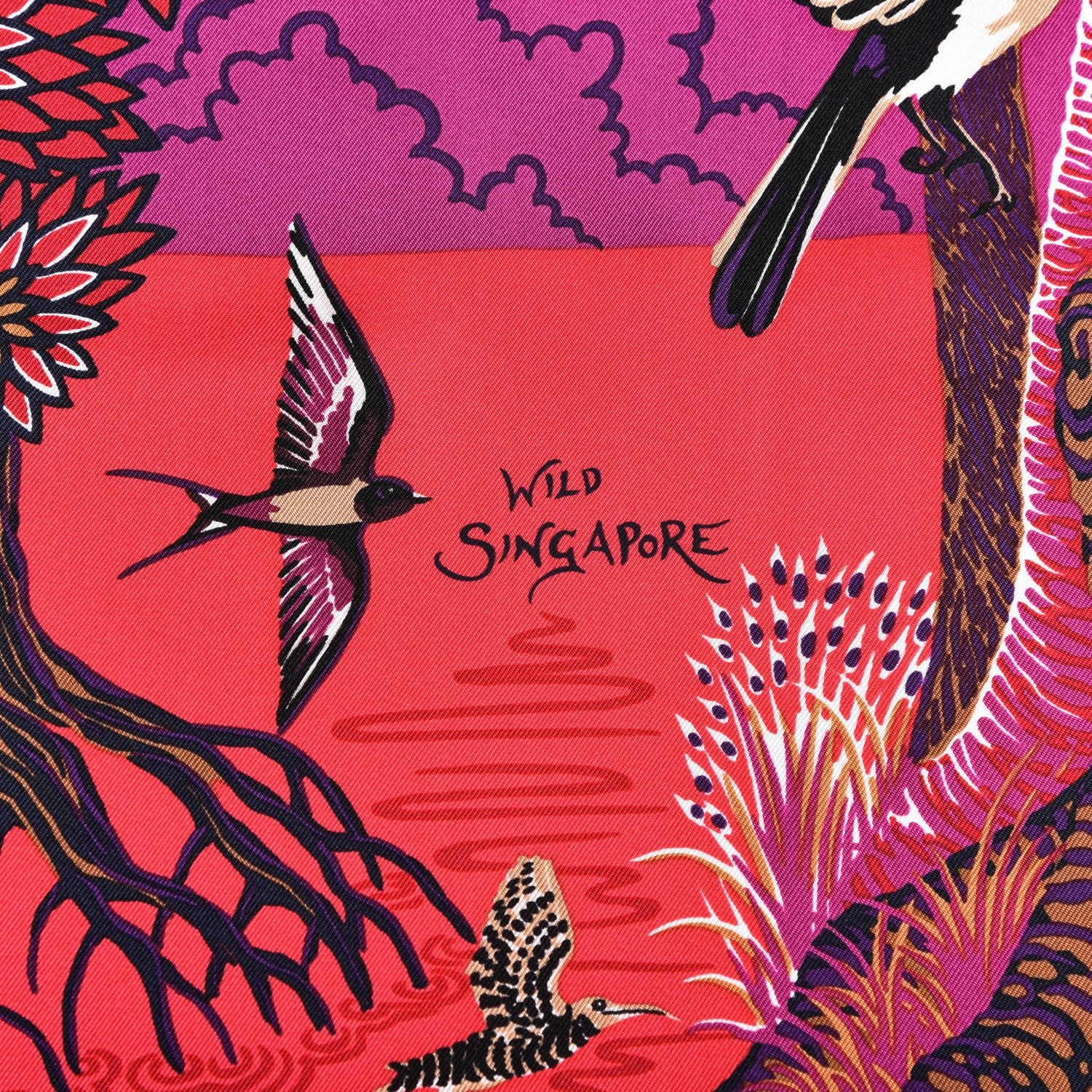 Hermes Silk Wild Singapore Scarf 90 Rouge Violet Beige 3 of 4