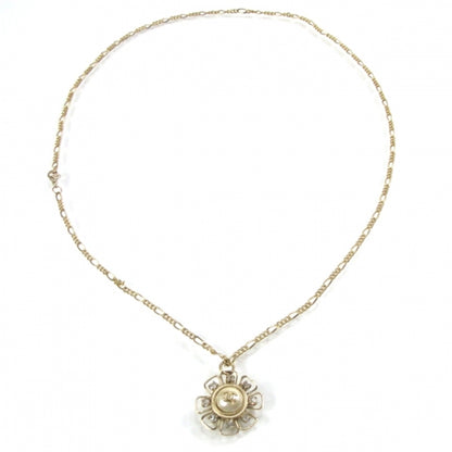 Chanel Crystal Pearl Flower CC Pendant Necklace Gold 3 of 6