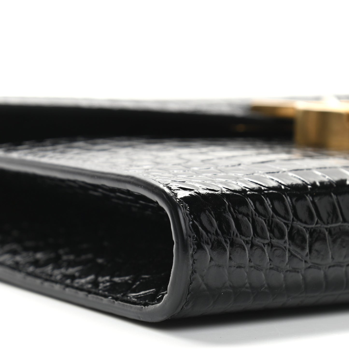 Calfskin Crocodile Embossed Monogram Cassandra Chain Wallet Black