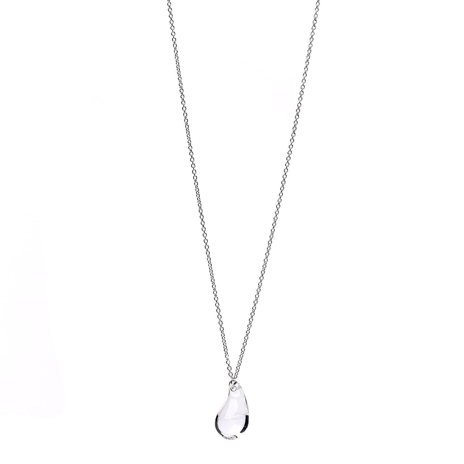 Tiffany Sterling Silver Rock Crystal 29mm Elsa Peretti Teardrop Pendant Necklace 1 of 4