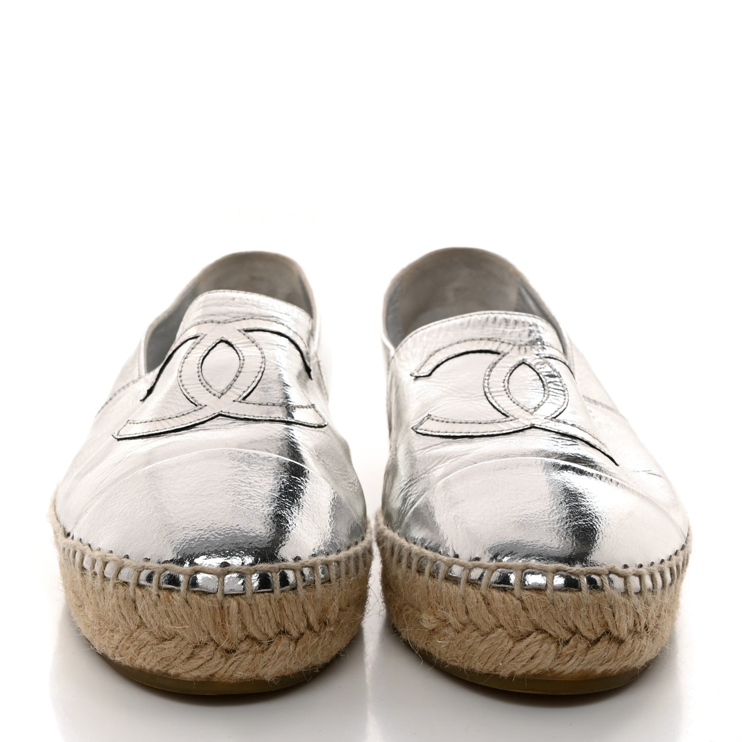 Laminated Goatskin CC Espadrilles 37 Silver
