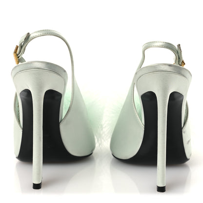 Saint Laurent Crepe Satin Mae Feathered Sandals Slight 38 Green 6 of 14