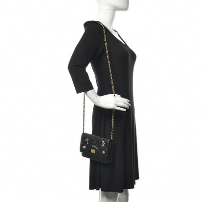 Chanel Aged Calfskin Quilted Lucky Charms 2.55 Reissue Wallet On Chain WOC Black 2 of 12