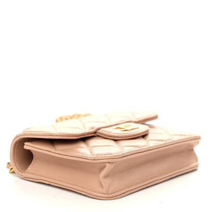 Chanel Lambskin Quilted Top Handle Flap Coin Purse With Chain Beige 4 of 11