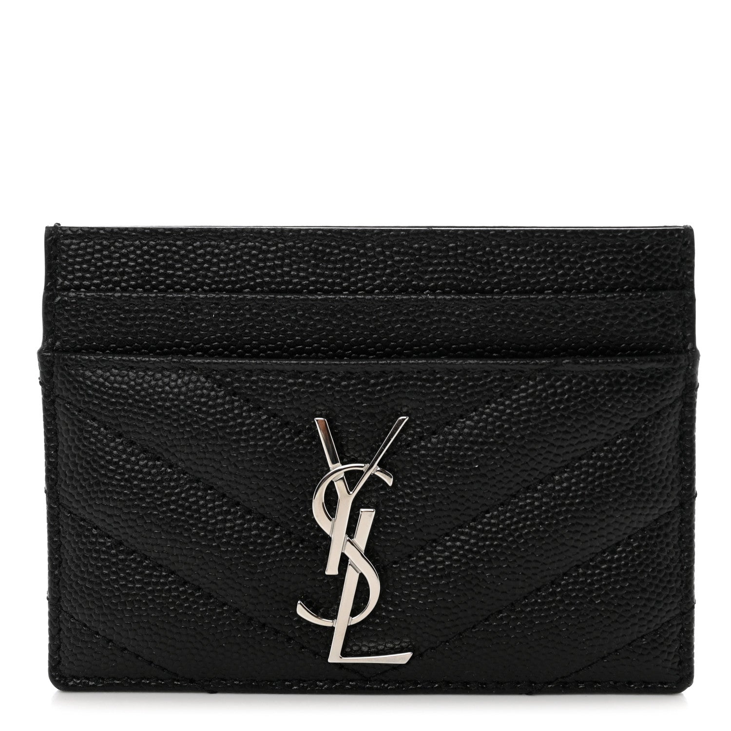 Saint Laurent Grain De Poudre Matelasse Chevron Monogram Credit Card Case Black 1 of 8