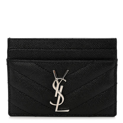 Saint Laurent Grain De Poudre Matelasse Chevron Monogram Credit Card Case Black 1 of 8